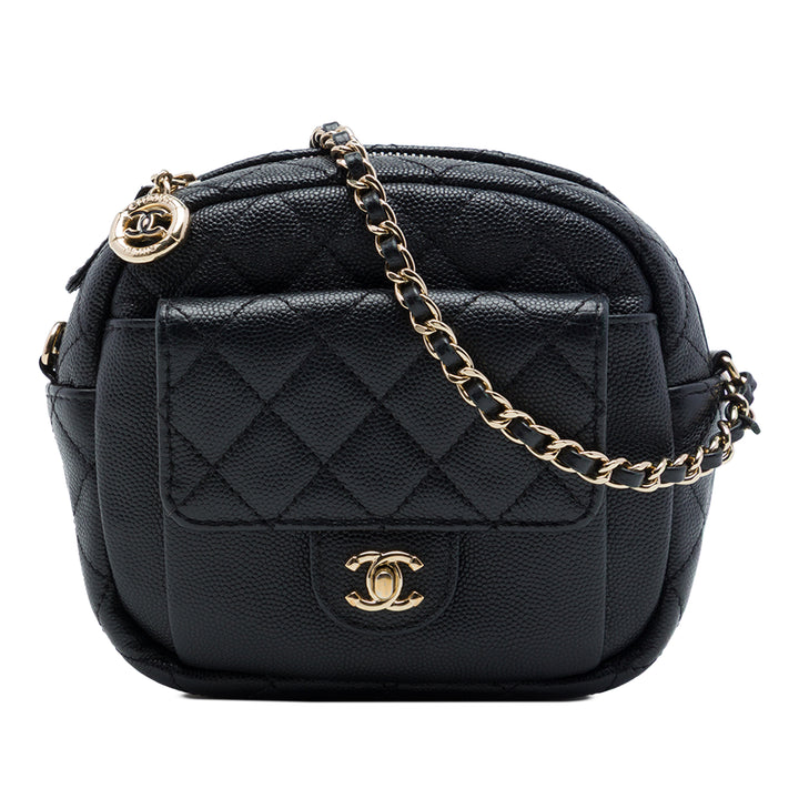 Chanel CC Matelassé Day Sac caméra Cuir caviar Noir – vue principale – GABY PARIS