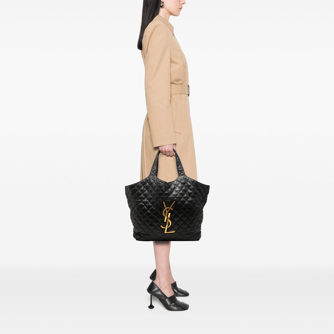 Saint Laurent Matelassé Icare Cabas Maxi Cuir d'agneau Noir