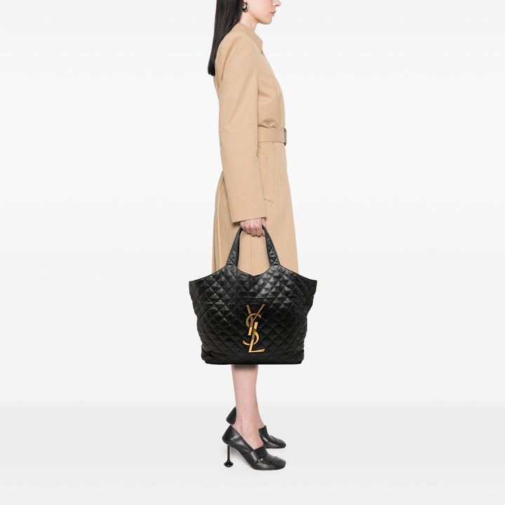 Saint Laurent Matelassé Icare Cabas Maxi Cuir d'agneau Noir