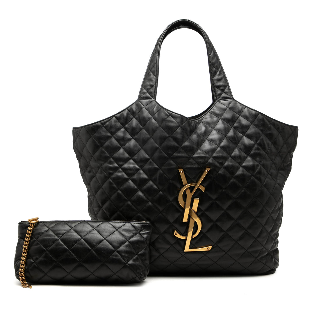 Saint Laurent Matelassé Icare Cabas Maxi Cuir d'agneau Noir
