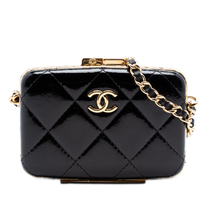 Chanel Small Glazed Cuir de chèvre Boîte avec chaîne