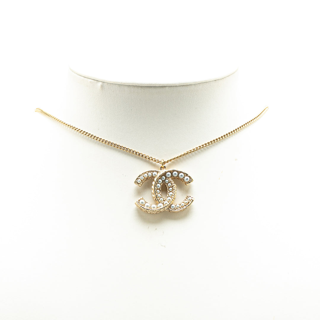 Gold Plated Faux Pearl CC Pendant Necklace Gold - Gaby Paris