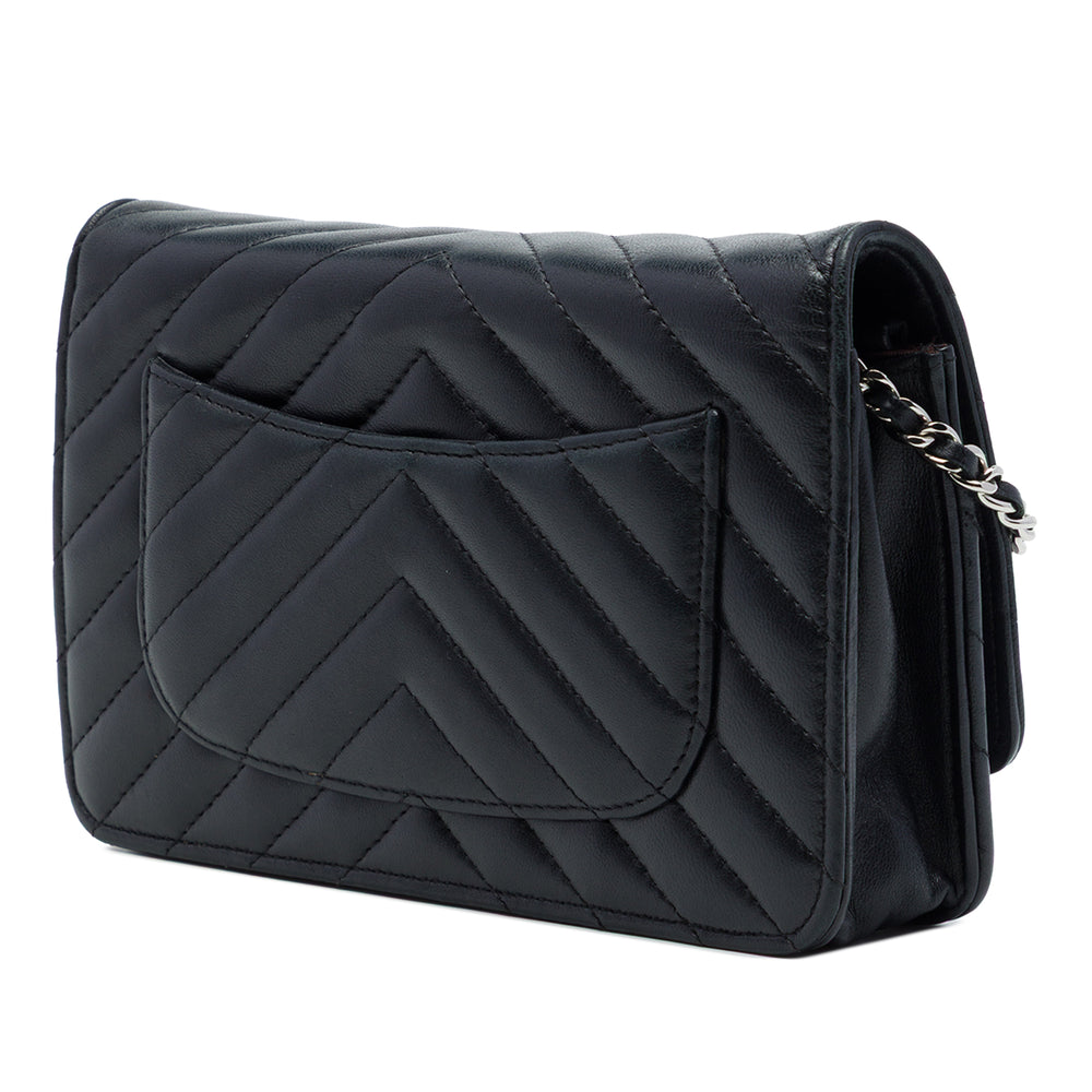 Chanel CC Chevron Wallet on Chain Cuir d'agneau Noir – vue 2 – GABY PARIS