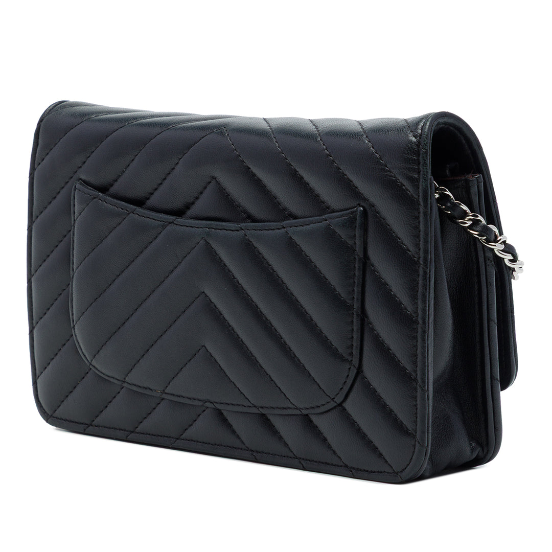 Chanel CC Chevron Wallet on Chain Cuir d'agneau Noir – vue 2 – GABY PARIS