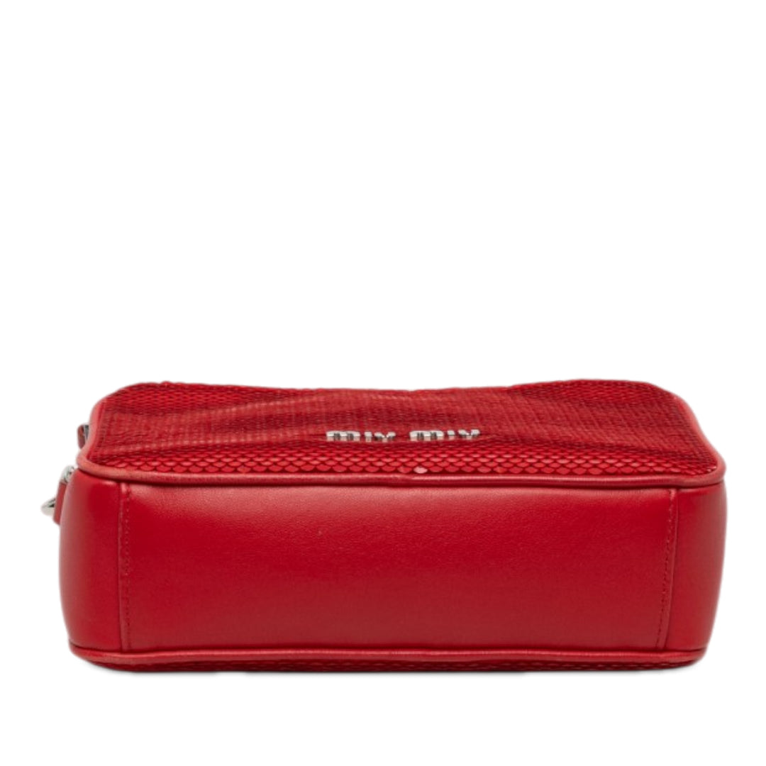 Miu Miu Sequinss Paillettes et Logo Sac Cuir de veau Rouge – vue 3 – GABY PARIS