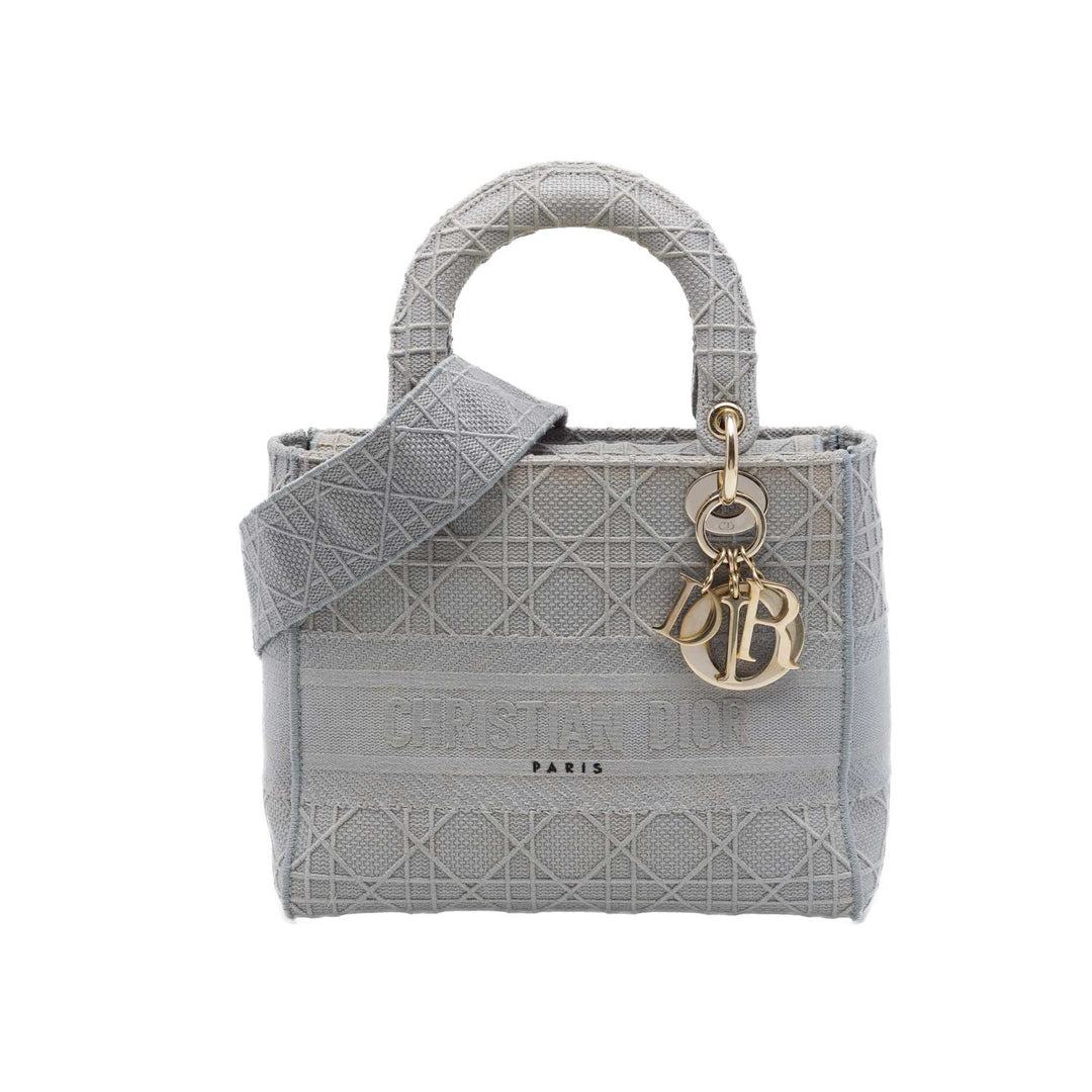 Dior Lady D-Lite Cannage brodé Moyen Gris – vue principale – GABY PARIS