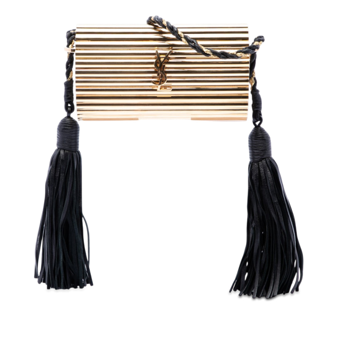 Saint Laurent Ribbed Acrylic et Cuir d’agneau Fringe Monogram Opium Boîte Sac