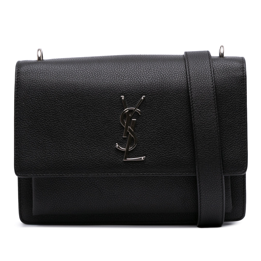 Medium Grained Calfskin Monogram Sunset Crossbody Black - Gaby Paris