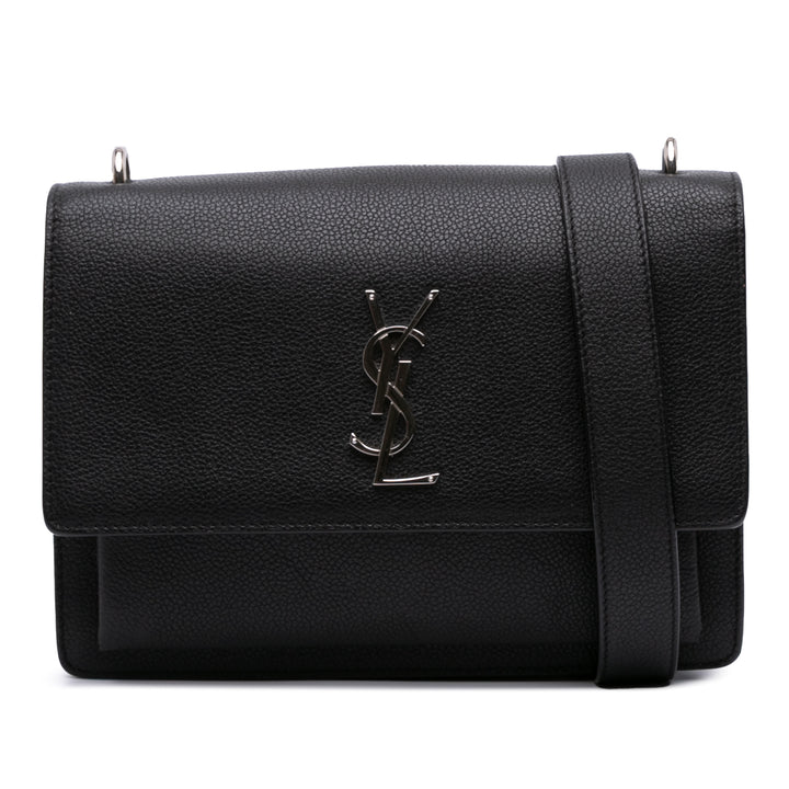 Medium Grained Calfskin Monogram Sunset Crossbody Black - Gaby Paris
