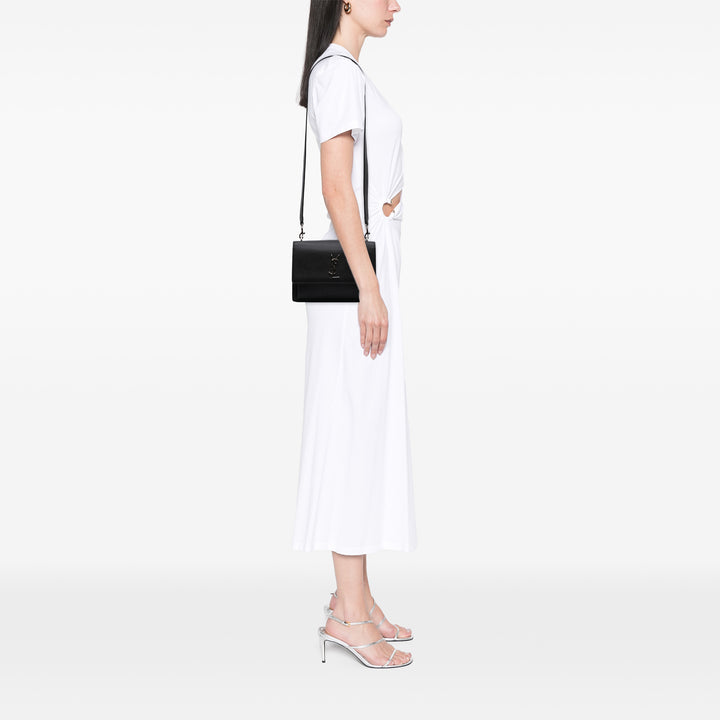 Medium Grained Calfskin Monogram Sunset Crossbody Black - Gaby Paris