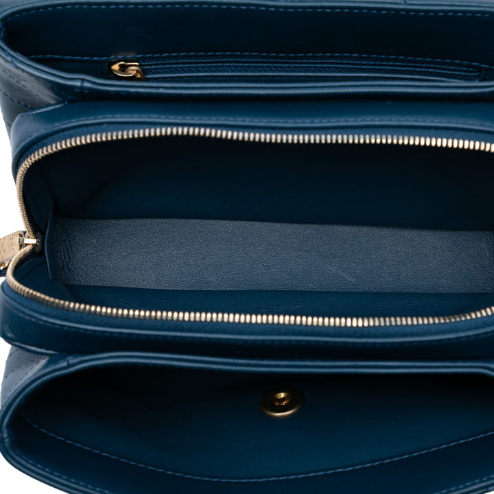 Chanel Small Chevron Cuir d’agneau Stitched Envelope Flap Bleu