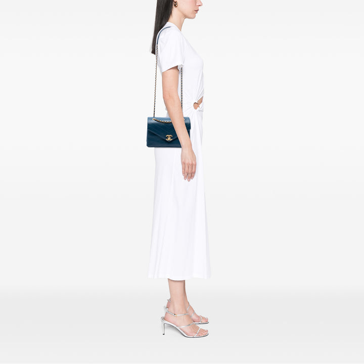 Chanel Small Chevron Cuir d’agneau Stitched Envelope Flap Bleu