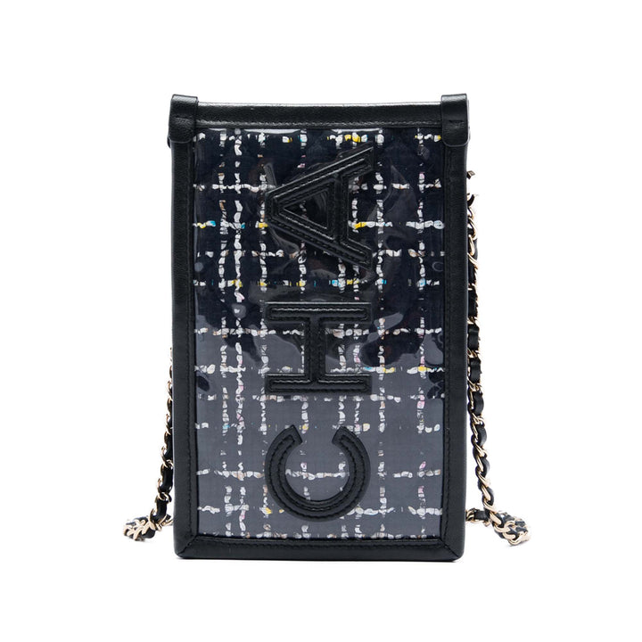 PVC Phone Pochette avec chaîne Tweed Noir