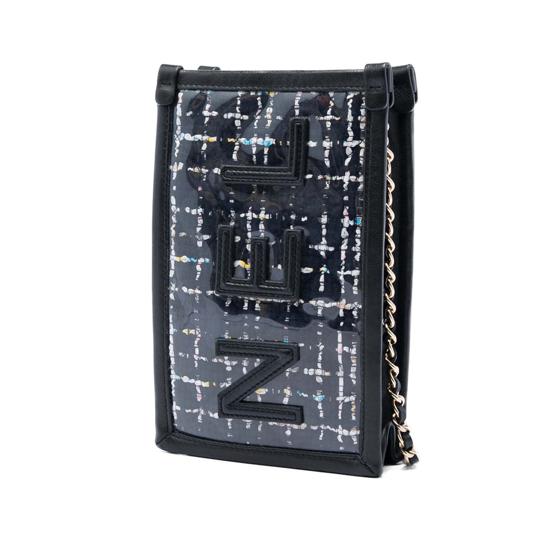 PVC Phone Pochette avec chaîne Tweed Noir