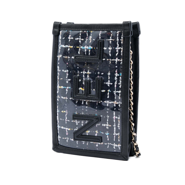 PVC Phone Pochette avec chaîne Tweed Noir
