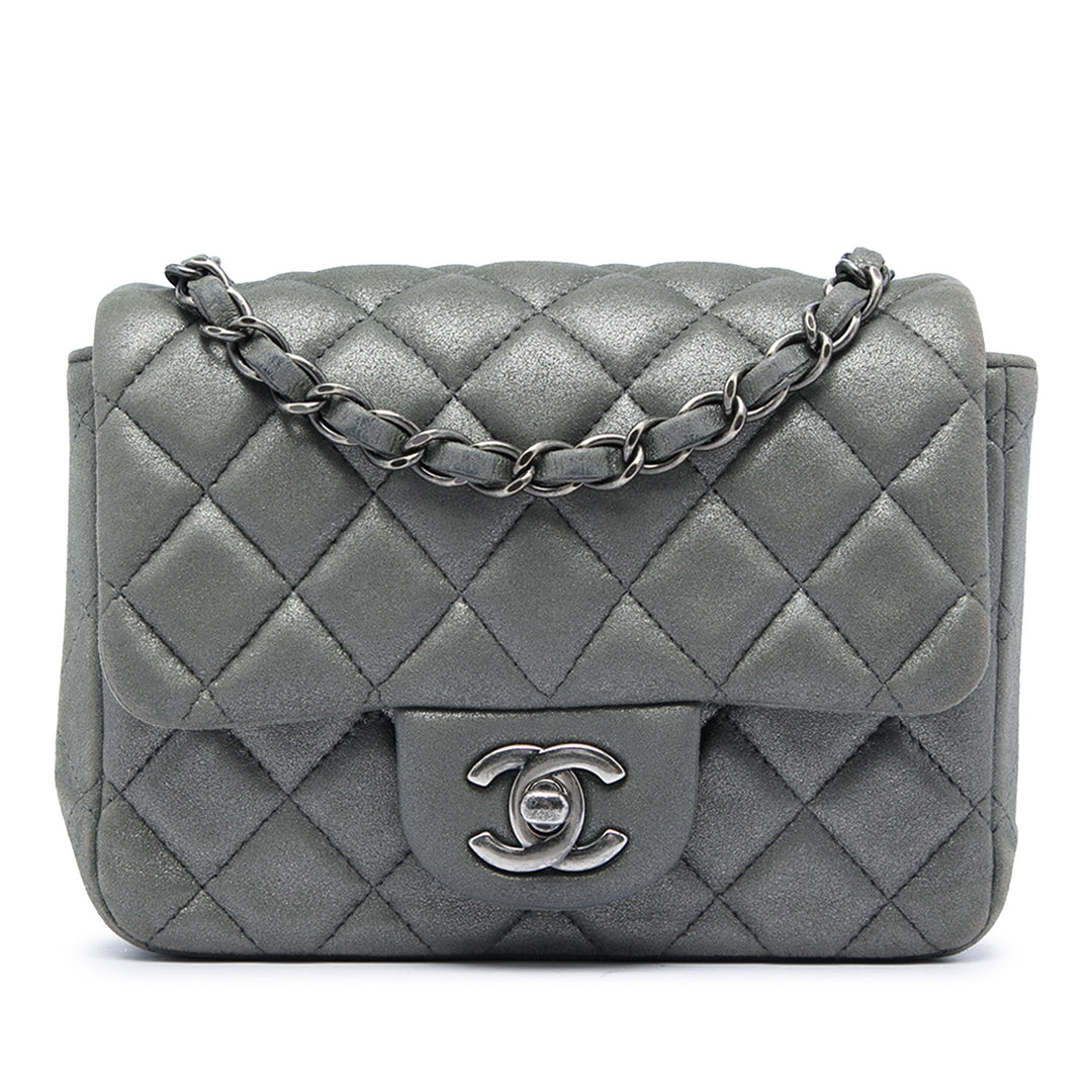 Chanel Mini Square Classic Metallic Cuir d’agneau Simple rabat