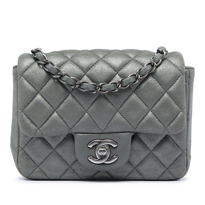 Chanel Mini Square Classic Metallic Cuir d’agneau Simple rabat