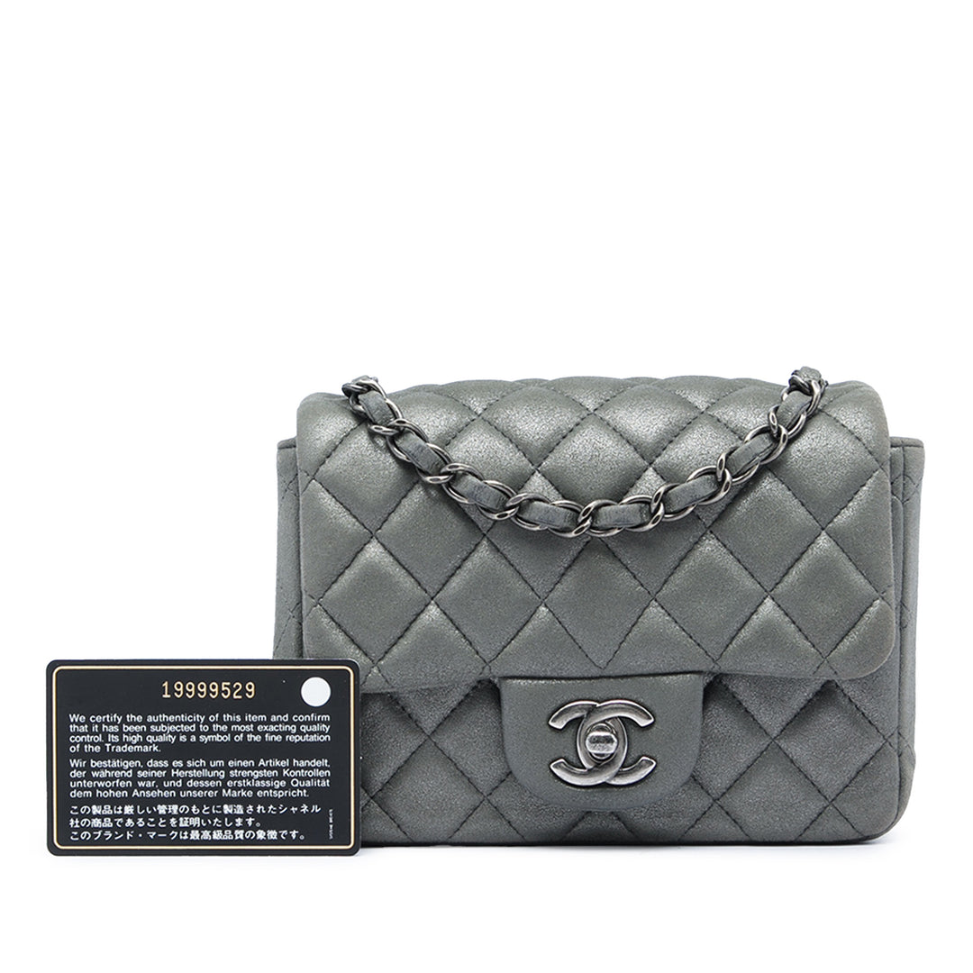 Chanel Mini Square Classic Metallic Cuir d’agneau Simple rabat