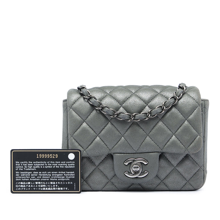 Chanel Mini Square Classic Metallic Cuir d’agneau Simple rabat