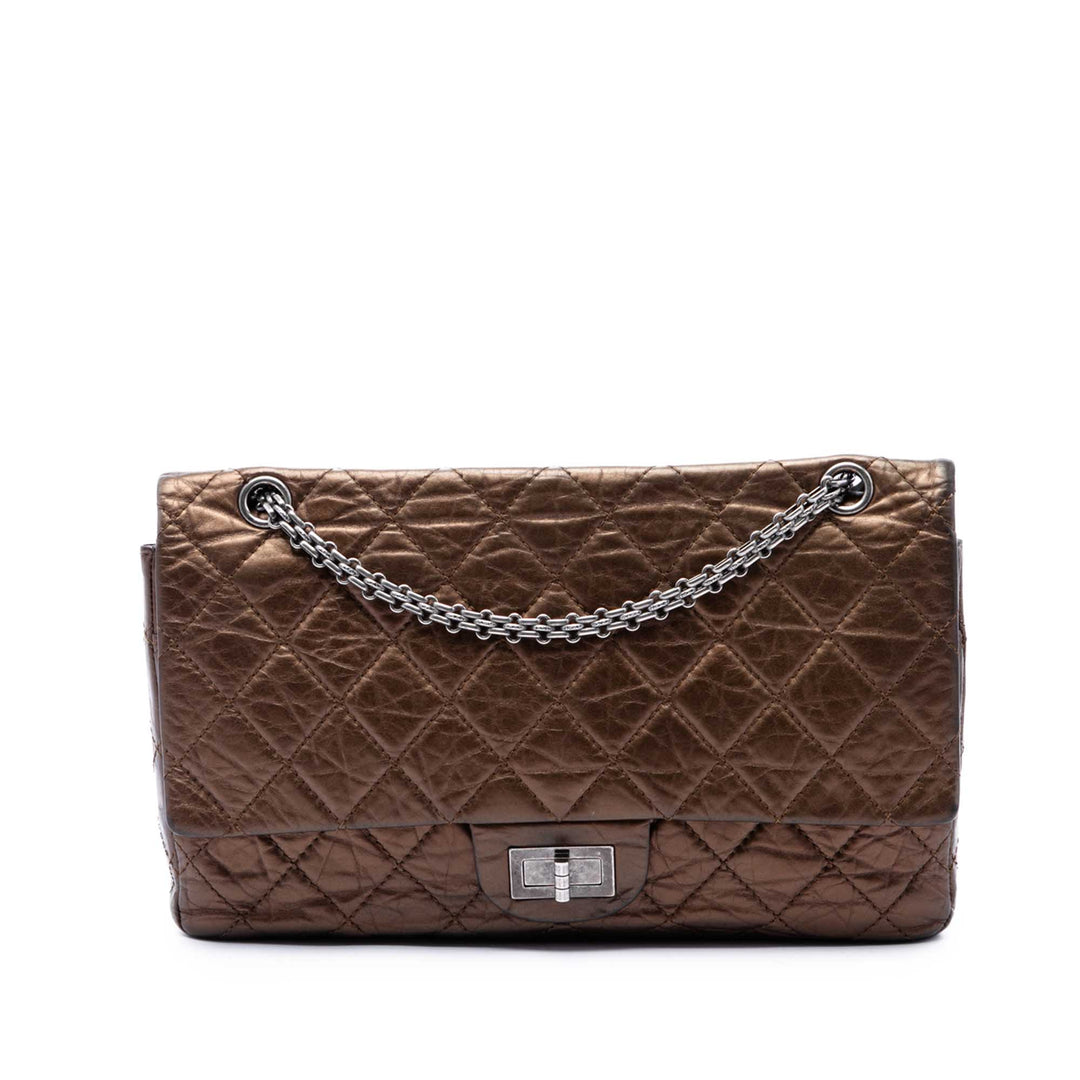 Chanel Sac porté épaule Métallisé vieilli Reissue 2.55 Double rabat 227 Cuir de veau Marron – vue principale – GABY PARIS