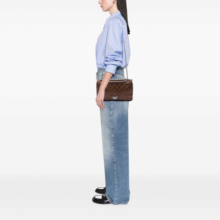 Chanel Sac porté épaule Métallisé vieilli Reissue 2.55 Double rabat 227 Cuir de veau Marron – vue 6 – GABY PARIS