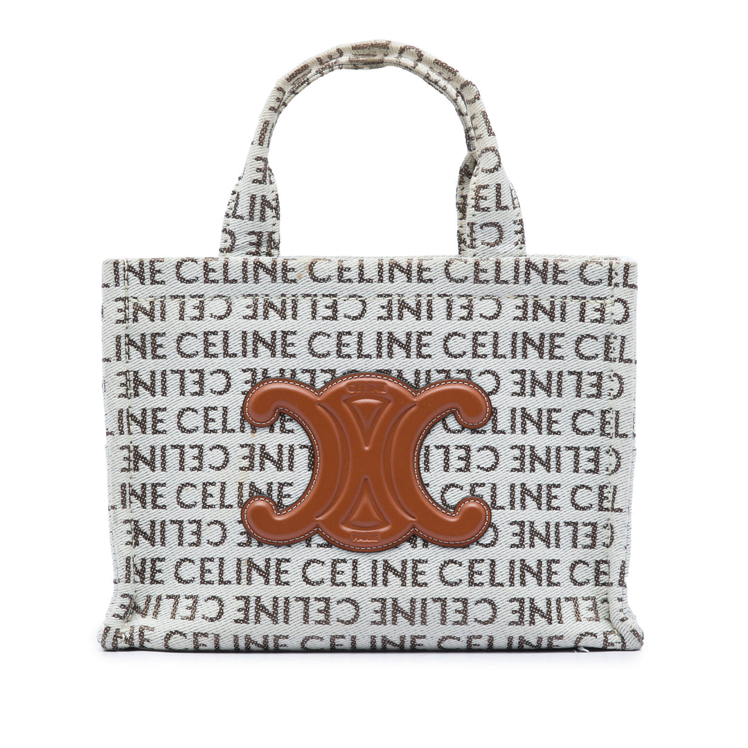 Celine Small All Over Logo Print Toile Cuir Triomphe Cabas Thais Sac
