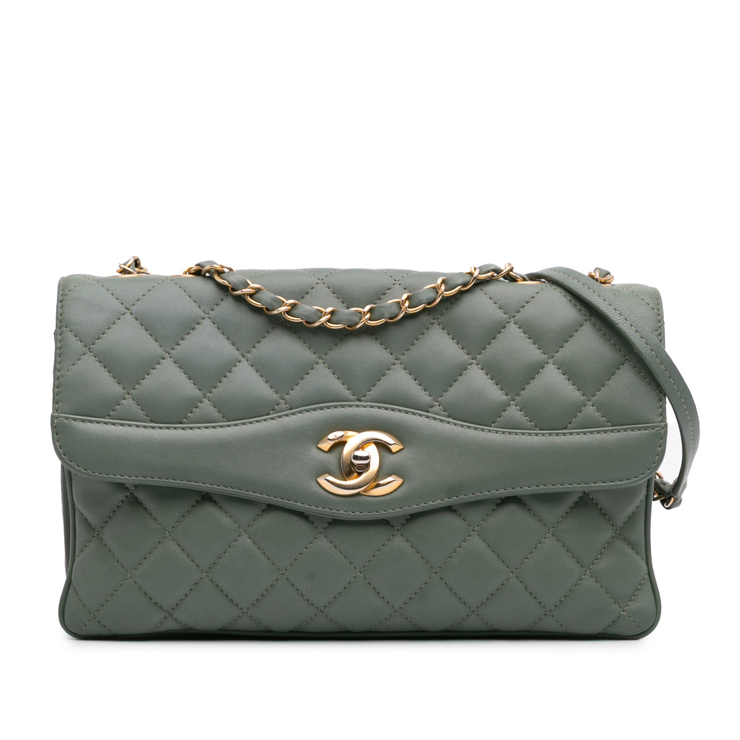 Large Quilted Lambskin Daily Companion Flap Green - Gaby Paris