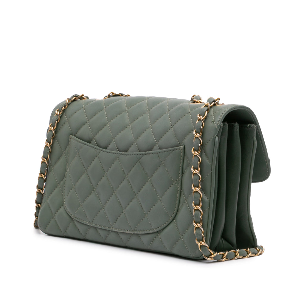 Large Quilted Lambskin Daily Companion Flap Green - Gaby Paris