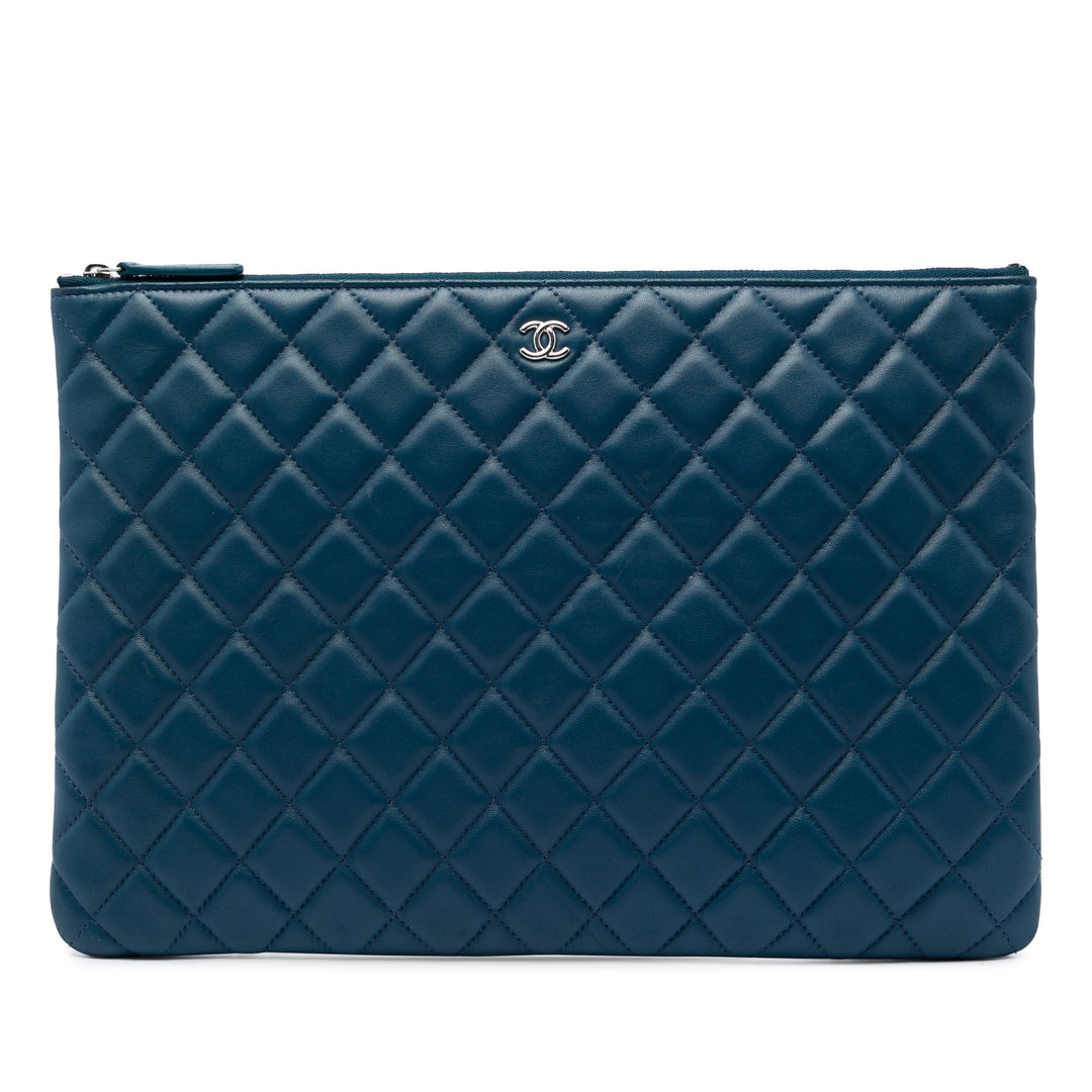 Matelassé O Étui Pochette Grand Cuir d'agneau Bleu