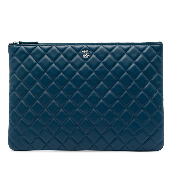 Matelassé O Étui Pochette Grand Cuir d'agneau Bleu