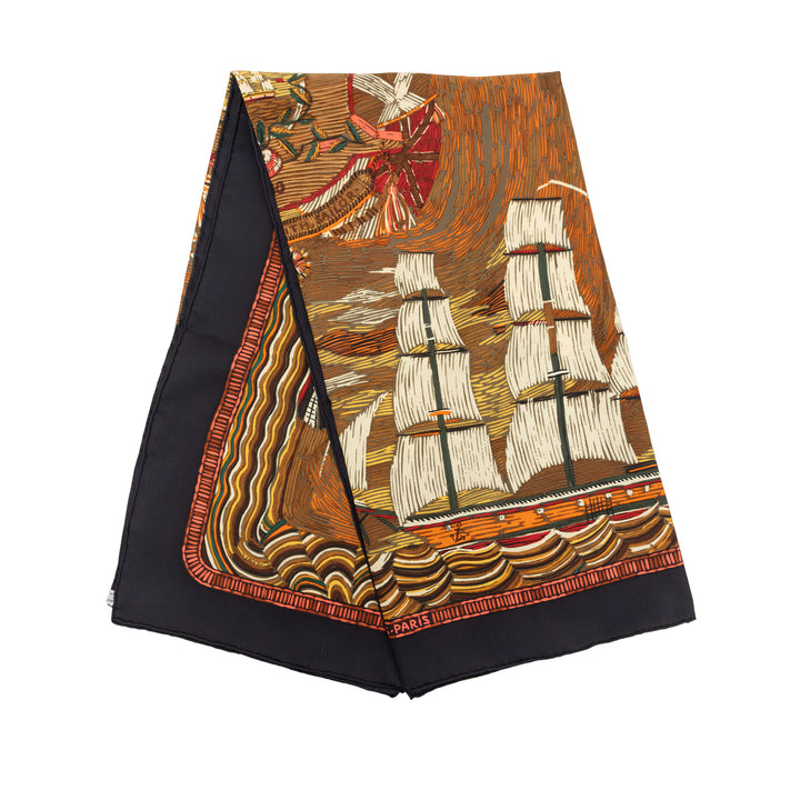 Hermès Marine Naive Foulard 90 Marron – vue principale – GABY PARIS