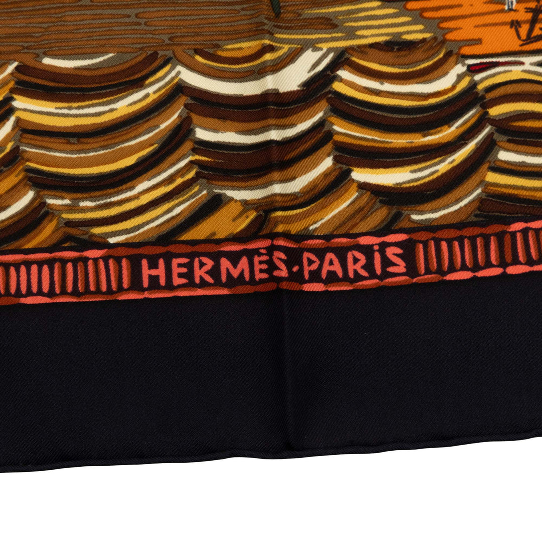 Hermès Marine Naive Foulard 90 Marron – vue 3 – GABY PARIS
