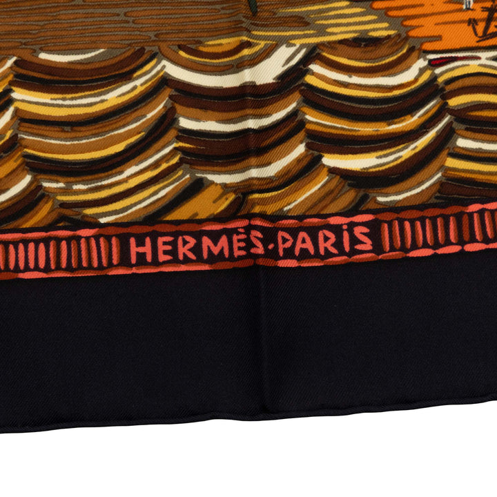 Hermès Marine Naive Foulard 90 Marron – vue 3 – GABY PARIS