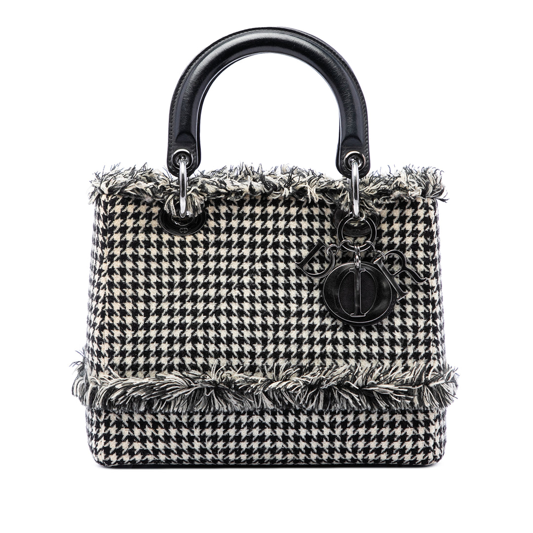 Dior Fringe Houndstooth Lady Dior Moyen Tweed Noir – vue principale – GABY PARIS