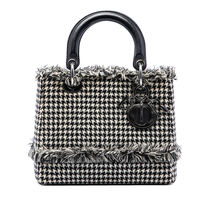 Dior Fringe Houndstooth Lady Dior Moyen Tweed Noir – vue principale – GABY PARIS