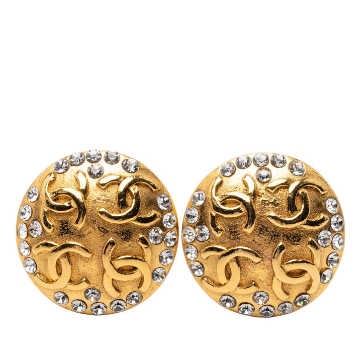 Chanel plaqué CC Cristal Rond Clip On Boucles d’oreilles