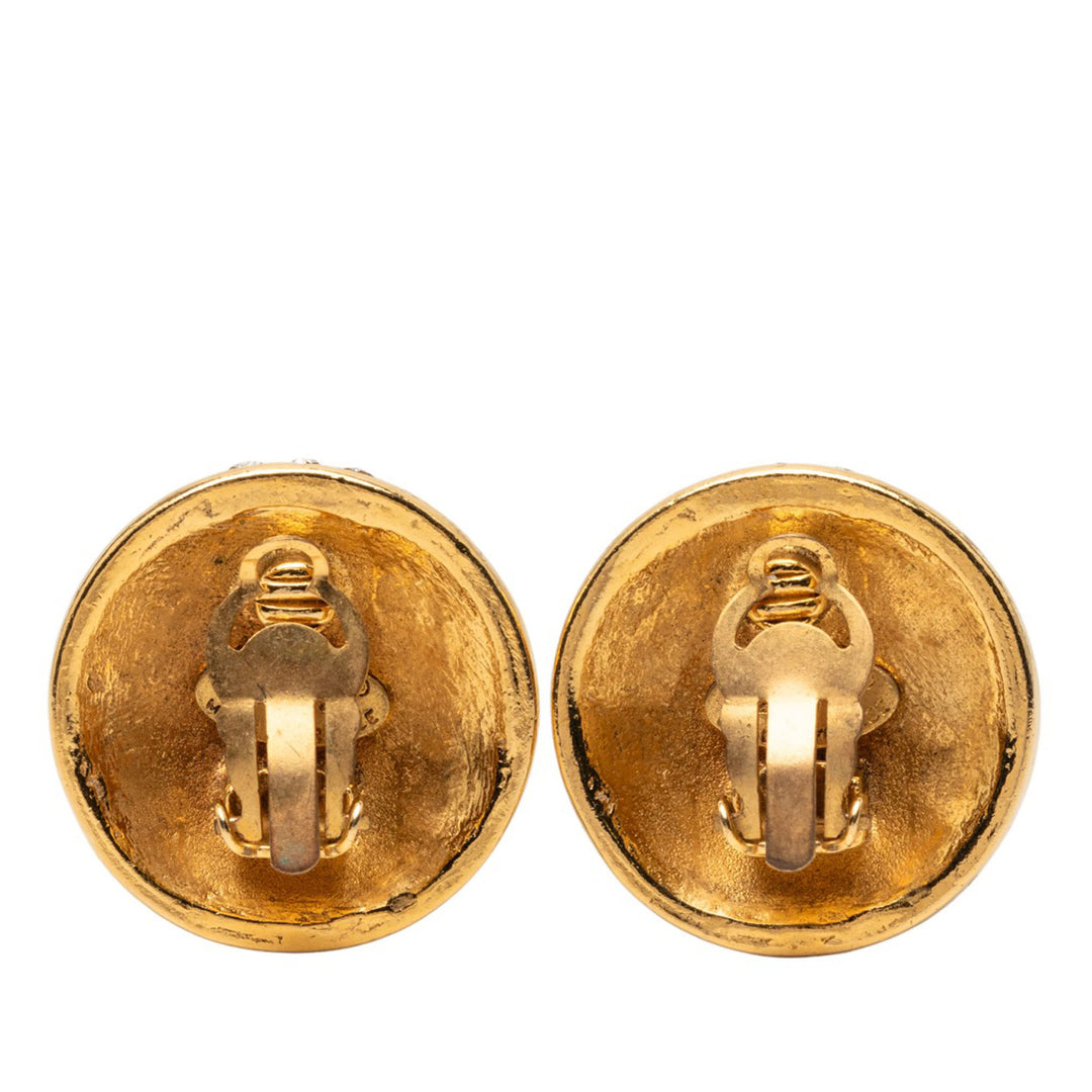 Chanel plaqué CC Cristal Rond Clip On Boucles d’oreilles