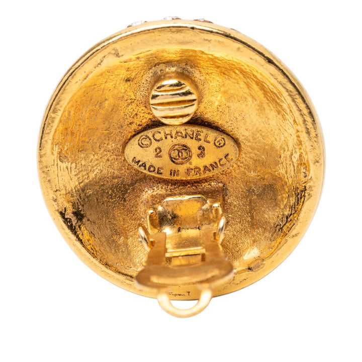 Chanel plaqué CC Cristal Rond Clip On Boucles d’oreilles