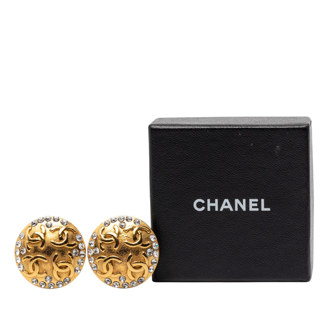 Chanel plaqué CC Cristal Rond Clip On Boucles d’oreilles