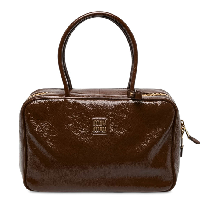 Miu Miu Sac à main Naplak Logo Beau Grand Marron – vue principale – GABY PARIS