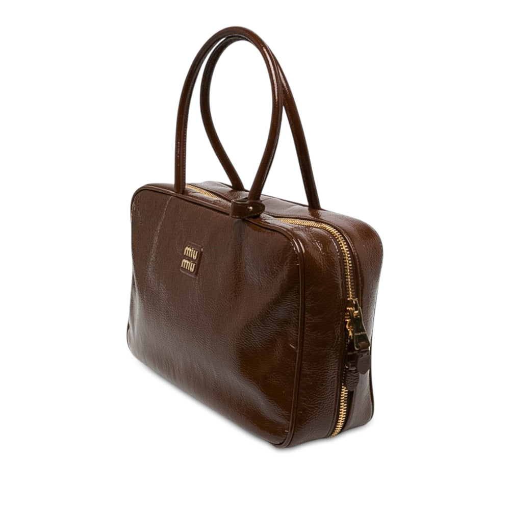 Miu Miu Sac à main Naplak Logo Beau Grand Marron – vue 2 – GABY PARIS
