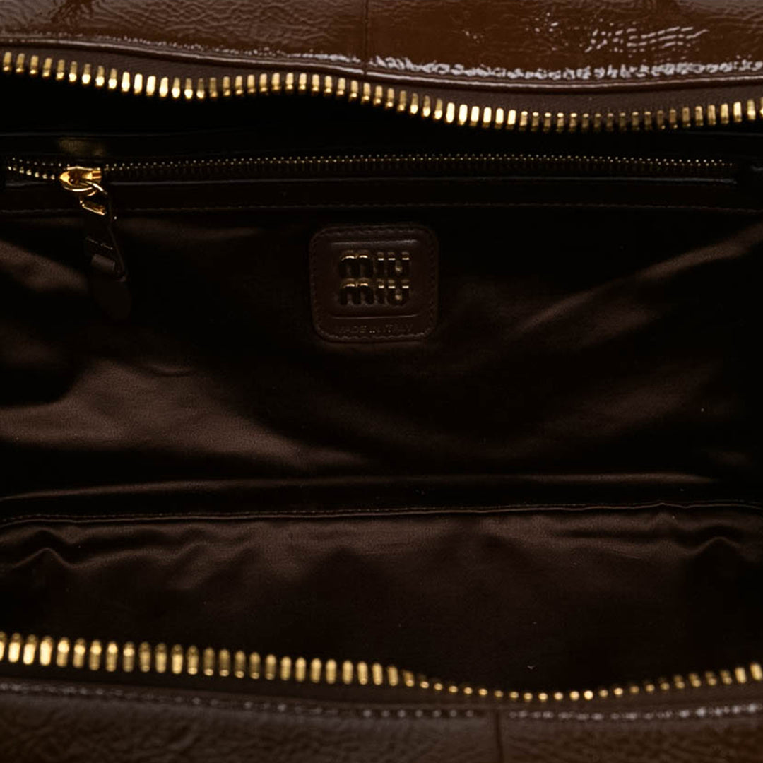 Miu Miu Sac à main Naplak Logo Beau Grand Marron – vue 4 – GABY PARIS