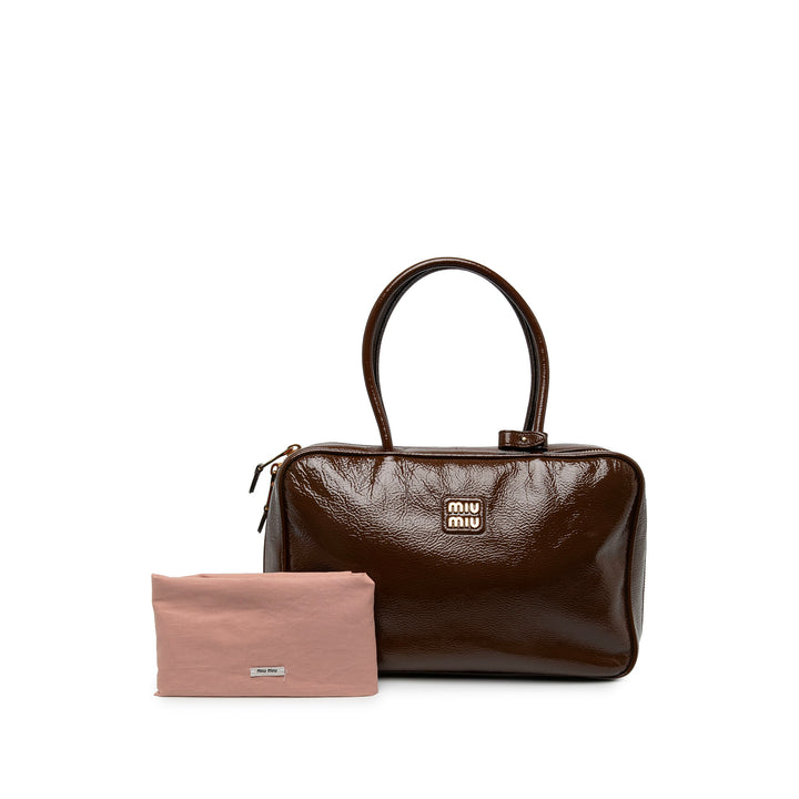Miu Miu Sac à main Naplak Logo Beau Grand Marron – vue 7 – GABY PARIS