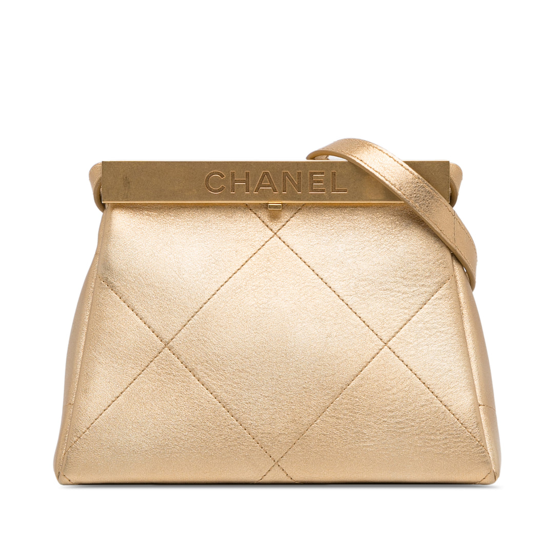 Calfskin Kiss Lock Frame Bag Gold - Gaby Paris