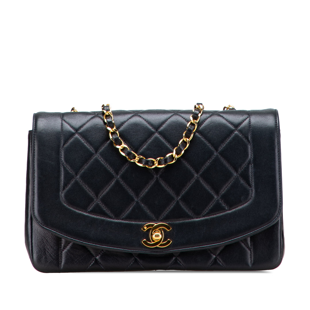 Medium Lambskin Diana Flap Black - Gaby Paris