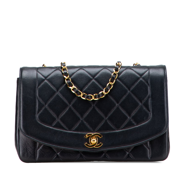 Medium Lambskin Diana Flap Black - Gaby Paris