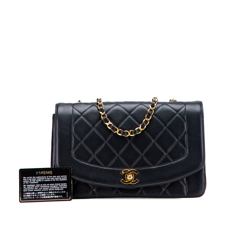 Medium Lambskin Diana Flap Black - Gaby Paris