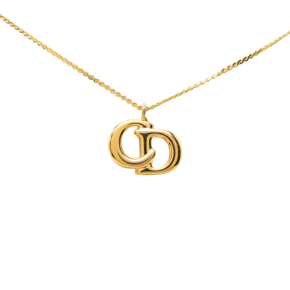 Dior plaqué CD Logo Pendant Collier Doré – vue 2 – GABY PARIS