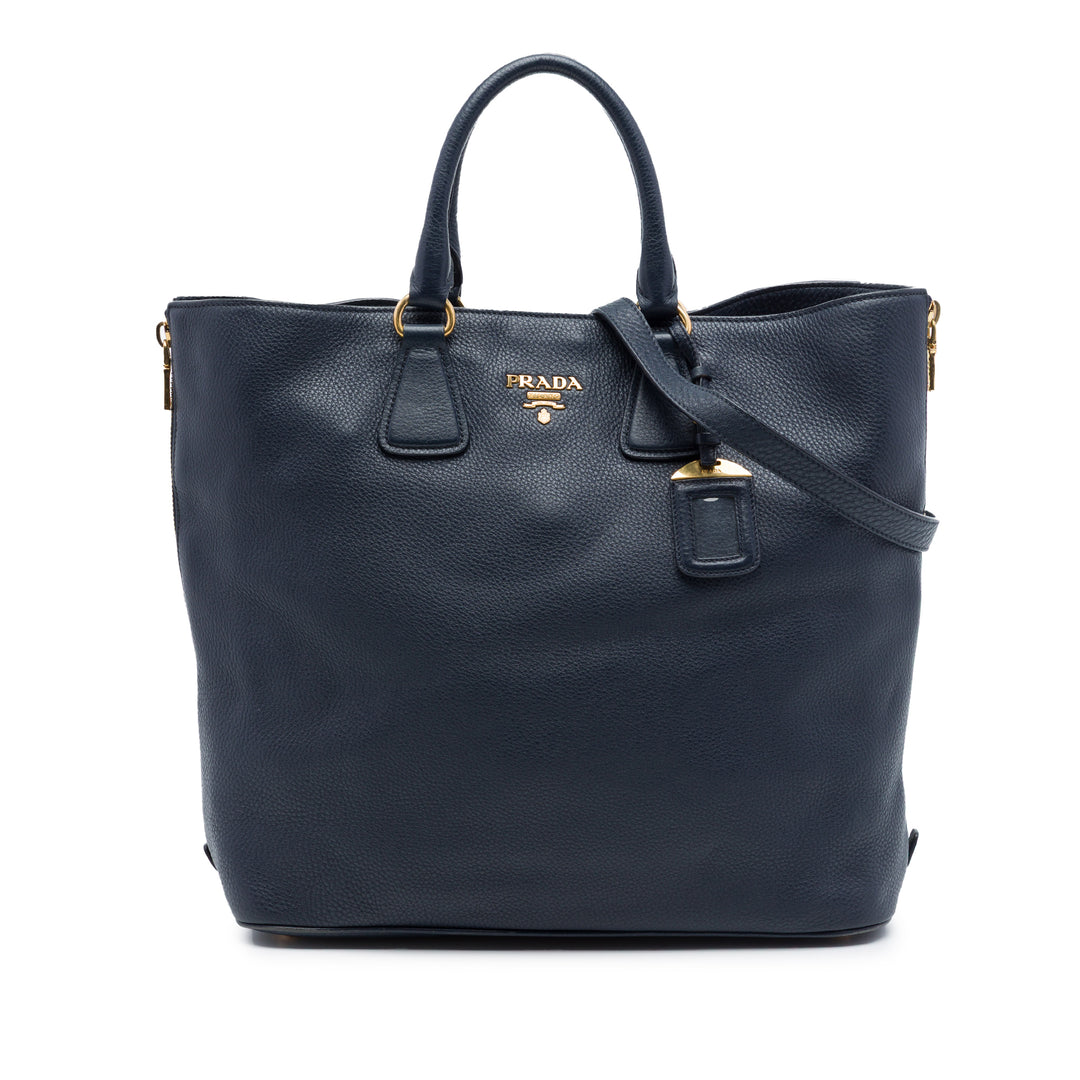 Prada Vitello Daino Side Zip Open Convertible Cabas