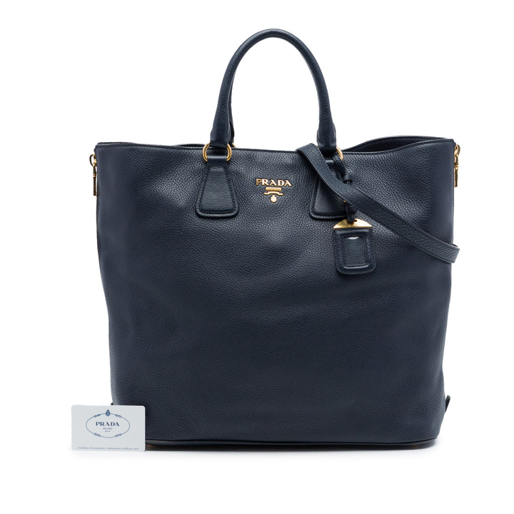 Prada Vitello Daino Side Zip Open Convertible Cabas